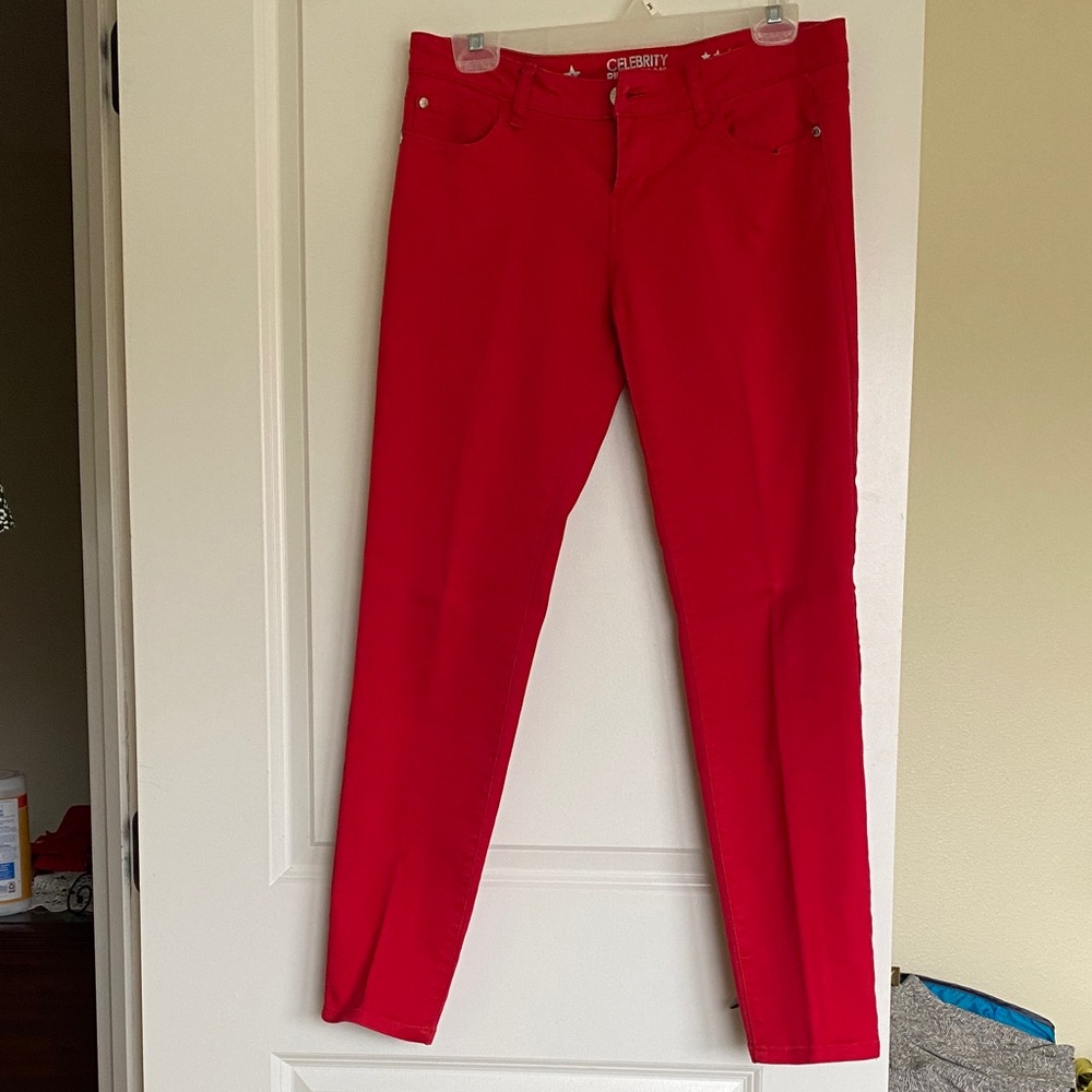 Celebrity Pink Bold Red Denim Pants